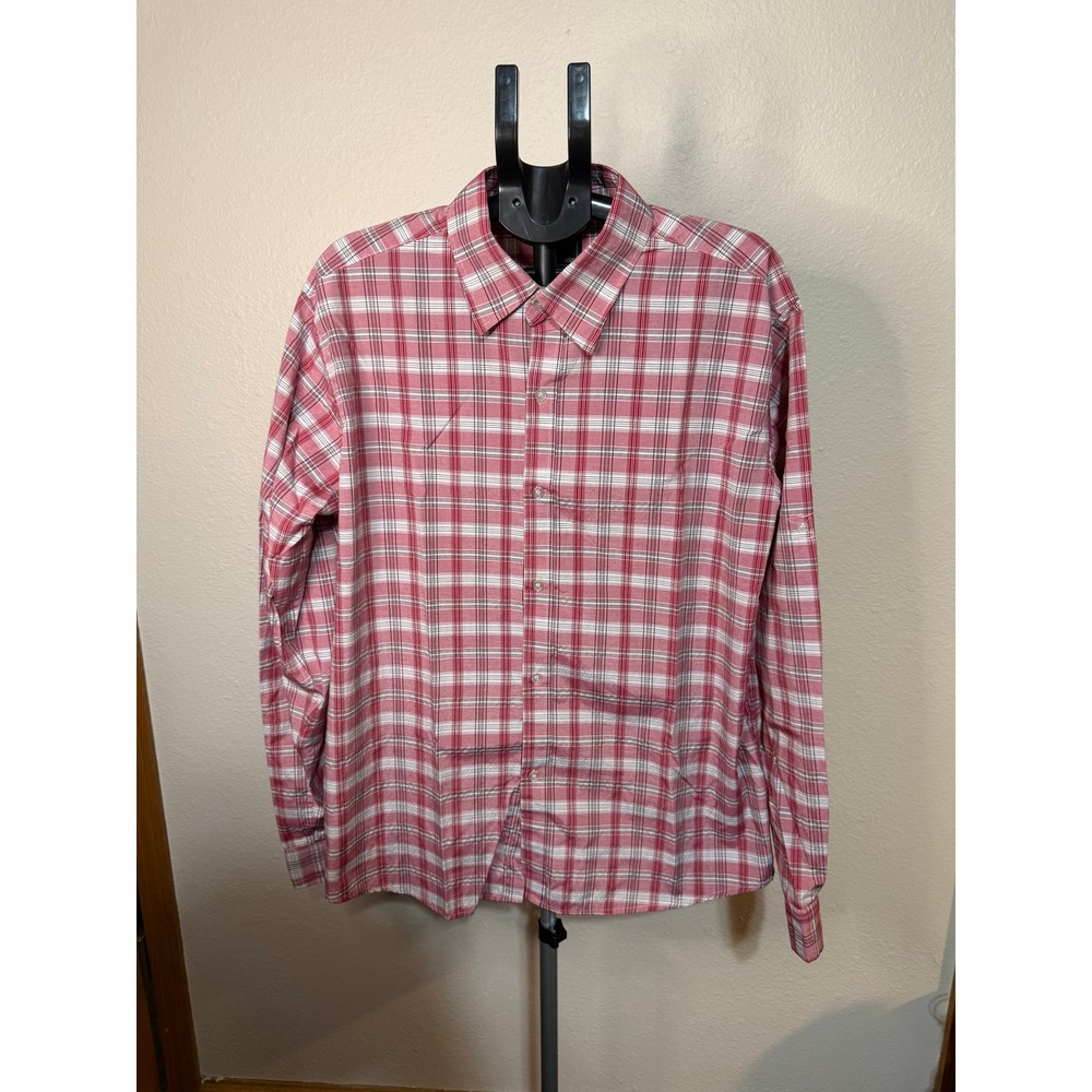 Swiss Cross Mens XL Red White Plaid Long Sleeve Button Down Shirt Cotton Blend